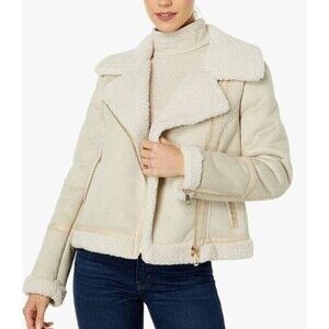 Calvin Klein Women's Aviator Jacket Faux Shearling Wide Collar Full Zip Coat